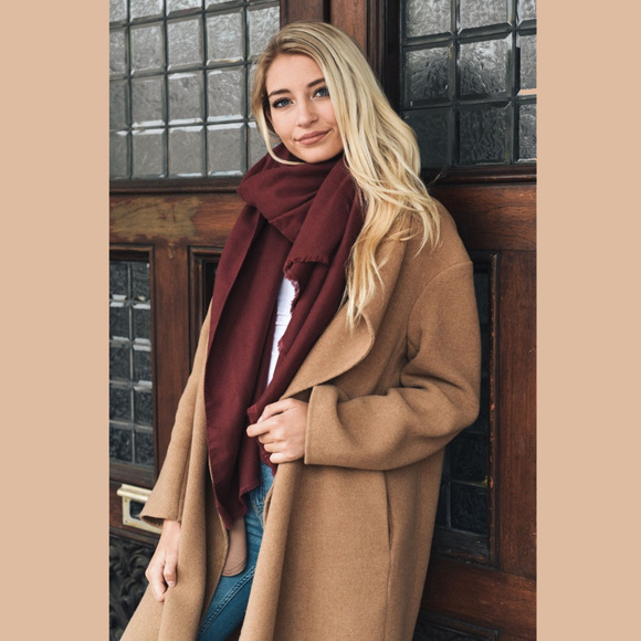 Accessories - Lightweight Warm Blanket Scarf with Frayed Edge